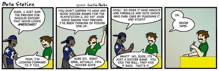 Comic: '[Beta Station] Soccer' published on 2003-09-22T08:00:00.000Z by Justin Parks