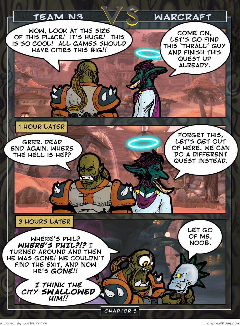 Comic: '[Team N3] WoW #5 – It’s big' published on 2005-06-05T05:10:55.000Z by Justin Parks
